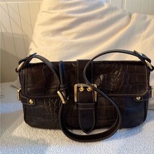 Picard Chic Dark Brown Croc-Embossed Shoulder Bag